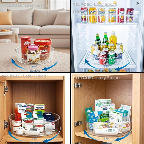 Lazy Susan 11.5-Inch Turntable Organizer - Clear Rotating Storage Bins for Kitchen & Bathroom