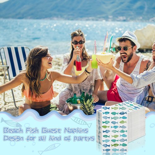 Seajan 200 Pcs Fish Paper Guest Napkins Disposable Hand Towels for Bathroom Paper Disposable Guest Towels Napkins for Spring and Summer Wedding Bathroom Birthday Dinner Party