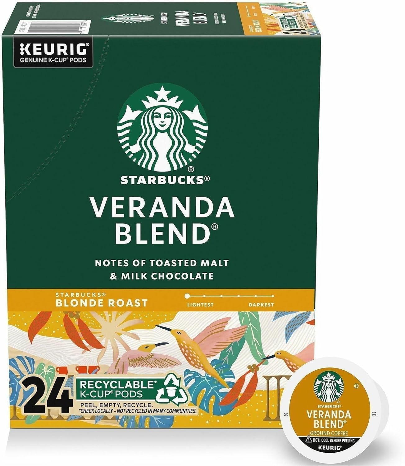 Starbucks® Veranda Blend Single-Serve Coffee K-Cup® - Carton of 24 Pods for Smooth Flavor