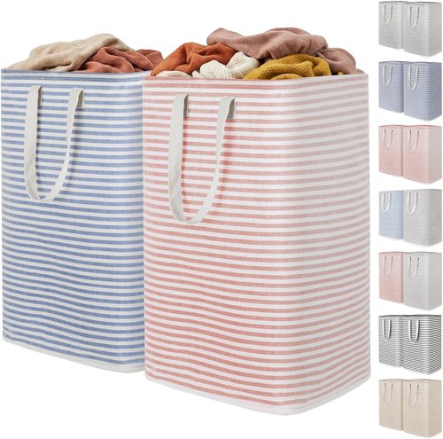 Lifewit 80L Collapsible Laundry Basket - Waterproof Clothes Hamper with Reinforced Handles | Pink & Blue Set