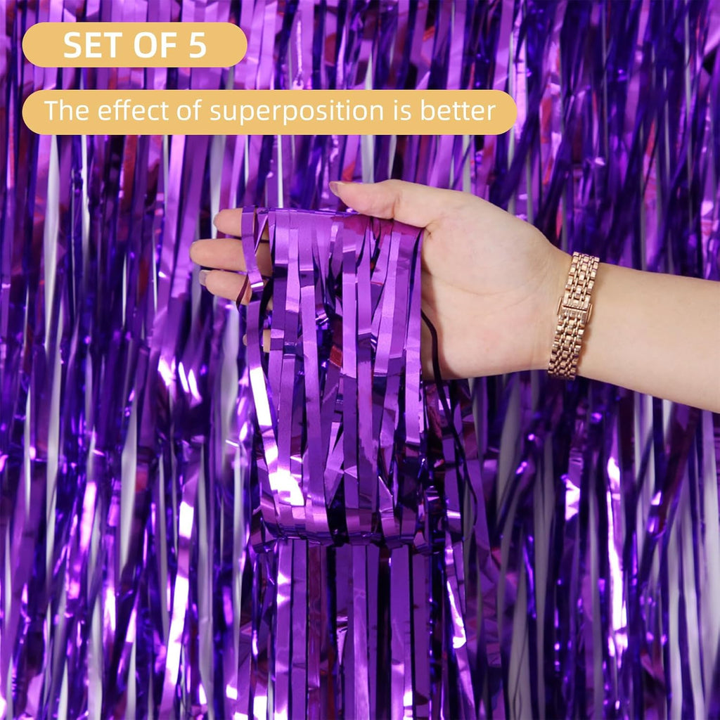 Skiennix Purple Backdrop Curtain - 10 Pack Metallic Tinsel Foil Fringe | 3.2ft x 8.2ft for Parties & Events