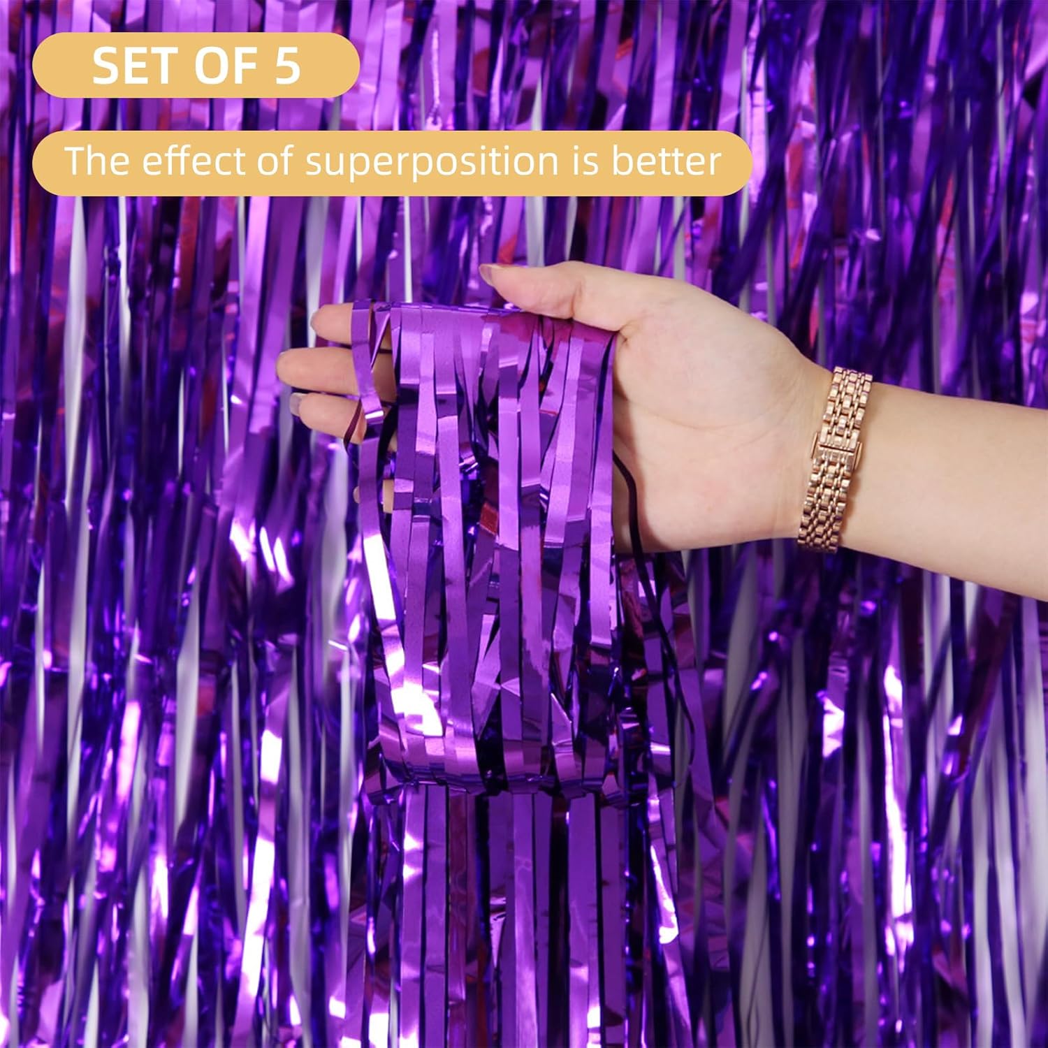 Skiennix Purple Backdrop Curtain - 10 Pack Metallic Tinsel Foil Fringe | 3.2ft x 8.2ft for Parties & Events