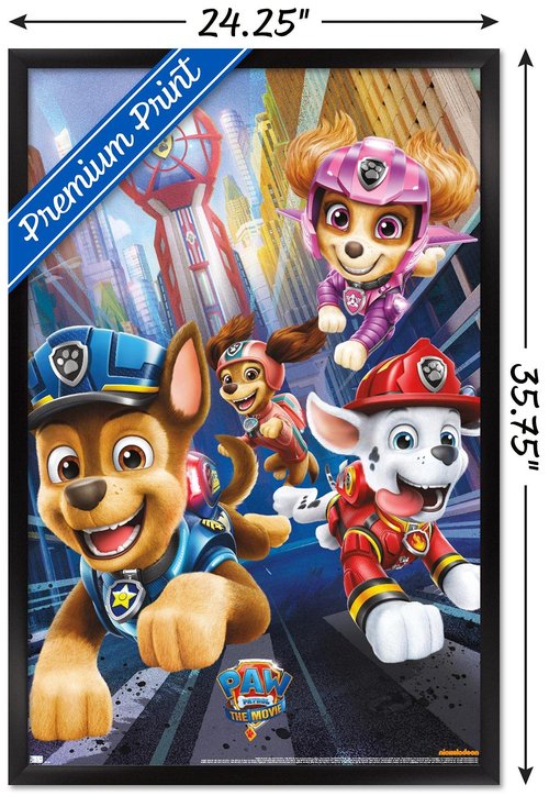 Nickelodeon Paw Patrol Movie - Action Wall Poster, 34L" x 22.4W", Black Framed Version