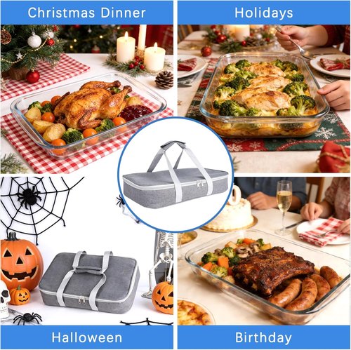 9x13 Glass Baking Dish With Lid | 3Qt Casserole Dish With Insulated Carrier Bag - Perfect For Potlucks