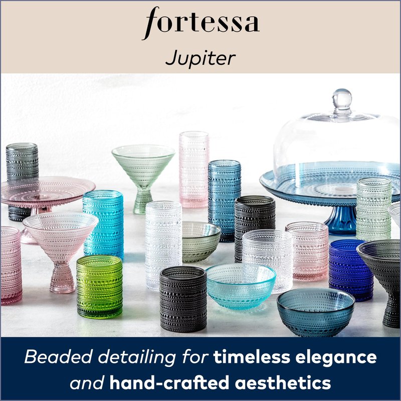 FORTESSA Jupiter Beaded Hobnail Glass Vintage Themed Drinkware Set, 10 Ounce Double Old Fashioned Glass (Set of 6), Dishwasher-Safe, Purple