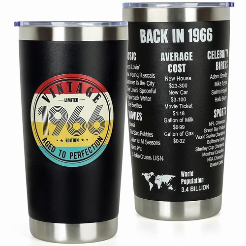 DECZHIYU 60th Birthday Gifts for Women Men - 1966 60th Birthday Decorations Gifts Ideas for Her Him - 60 Year Old Birthday Gift for Men Women Turning 60 Gift Ideas - 20oz Stainless Steel Tumbler