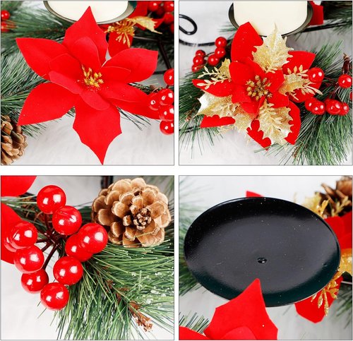 FORUP 26 Inch Christmas Centerpiece - Elegant Tabletop Candle Holders with 3 Flameless Candles | Holiday Decor