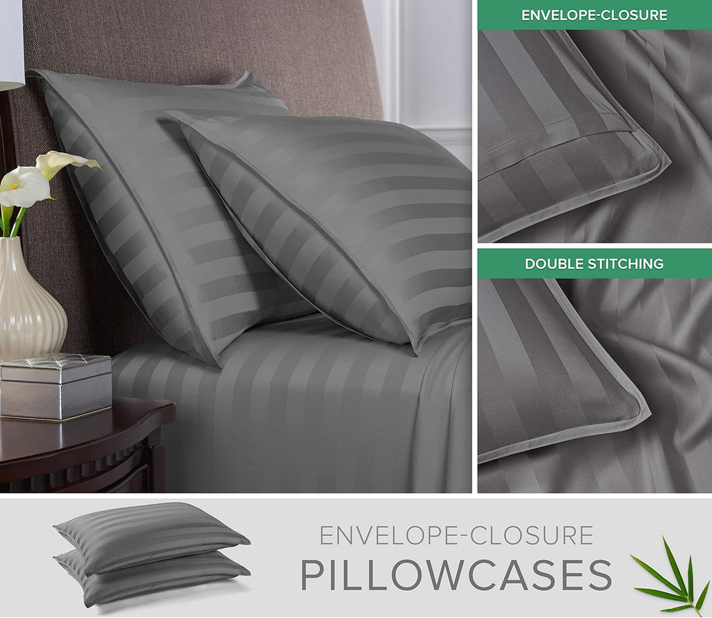 Pure Bamboo King Sheets - Luxuriously Soft 100% Organic Viscose Bed Sheet Set | Cooling Jacquard Stone