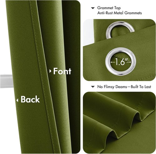 MIULEE Blackout Curtains - Light Olive Green Thermal Insulated Drapes | 84 Inch Grommet Top, Noise Reducing