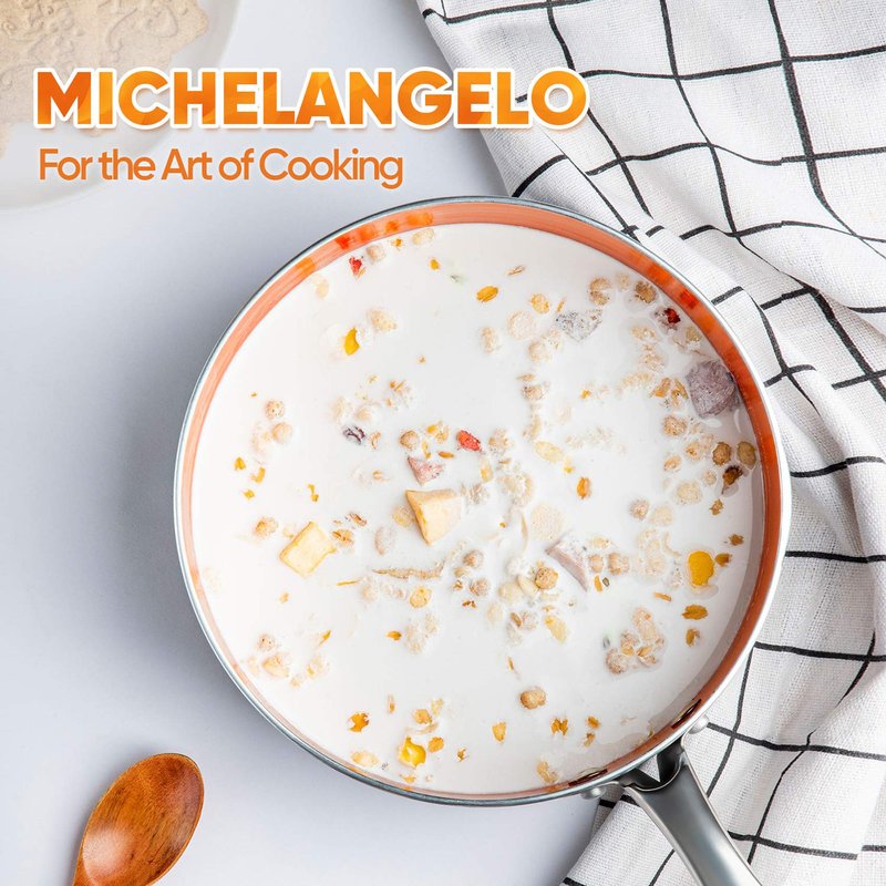 MICHELANGELO 2 Quart + 3 Quart Saucepan Set with Lid, Ultra Nonstick Coppper Sauce Pan with Lid, Small Pot with Lid, Ceramic Nonstick Saucepan Set, Small Sauce Pot, Copper Pot, Ceramic Sauce Pan Set