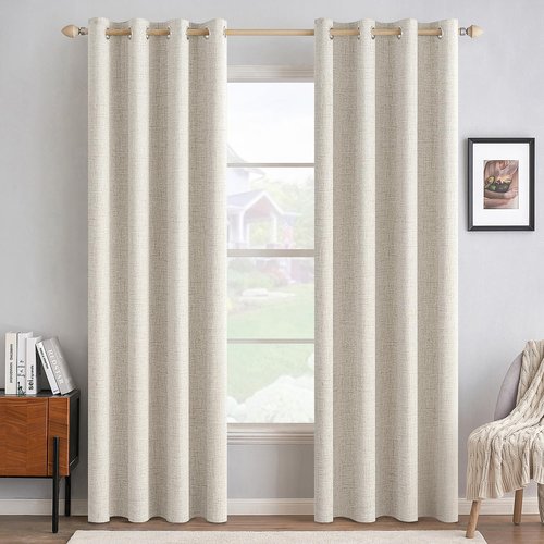 MIULEE Blackout Linen Curtains - Thermal Insulated Room Darkening Drapes for Bedroom | 52 x 96 Inch (2 Panels)