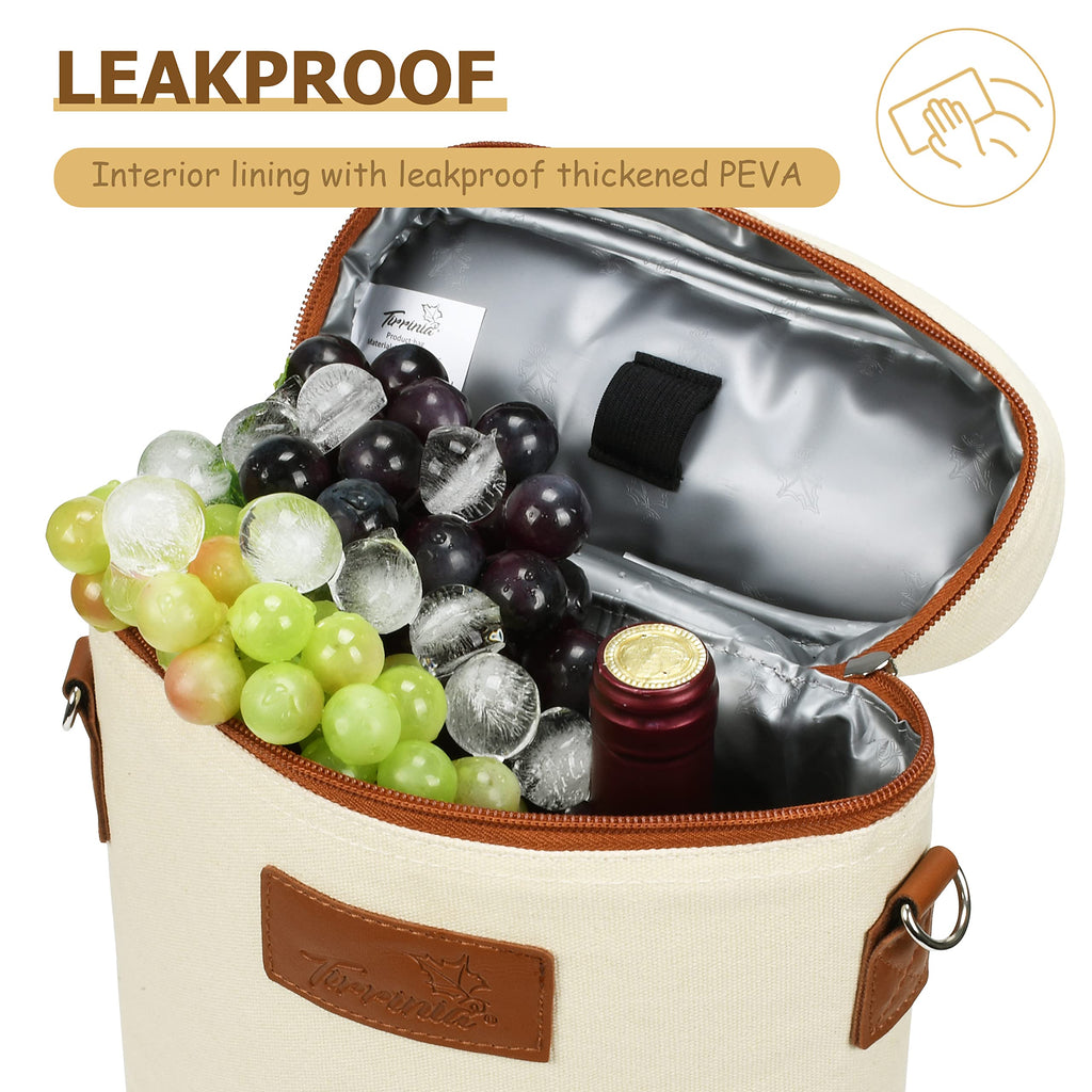 Tirrinia 2 Bottle Wine Gift Tote Carrier - Leakproof & Insulated Padded Versatile Wine Cooler Bag for Travel, BYOB Restaurant, Wine Tasting, Party, Dinner,Gift for Wine Lovers, Beige