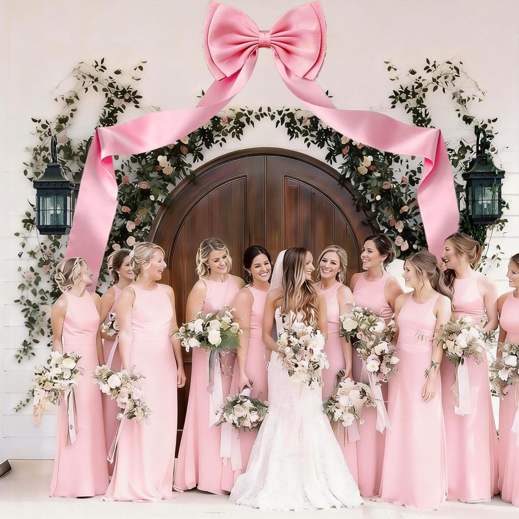 Vovoir Giant Bow Decoration - 75x18 Inch Pink Satin Bow with 10 Ribbon Bows for Weddings & Parties