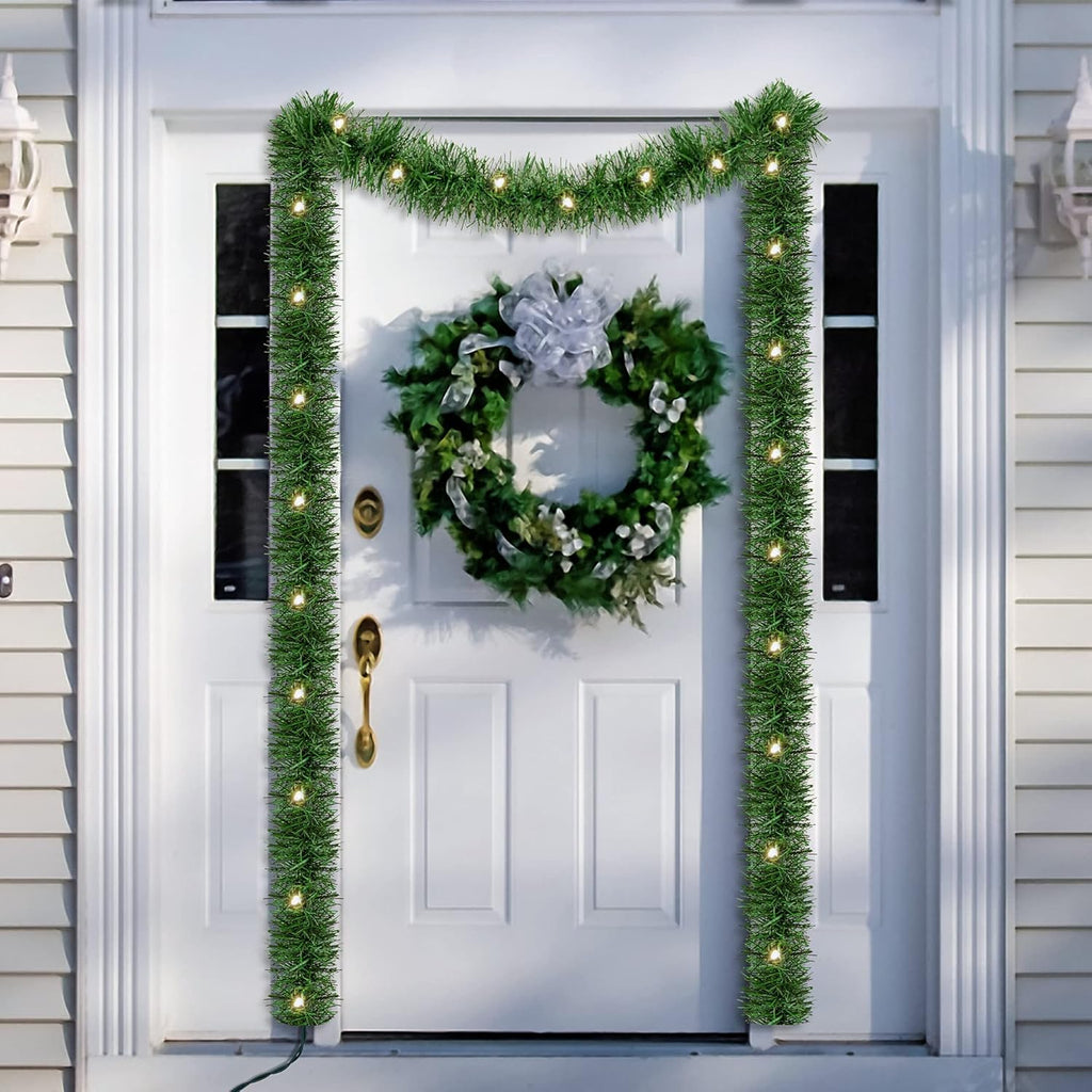 WATERGLIDE 49FT Lighted Christmas Green Garland - 100 Clear String Lights for Indoor/Outdoor Decor