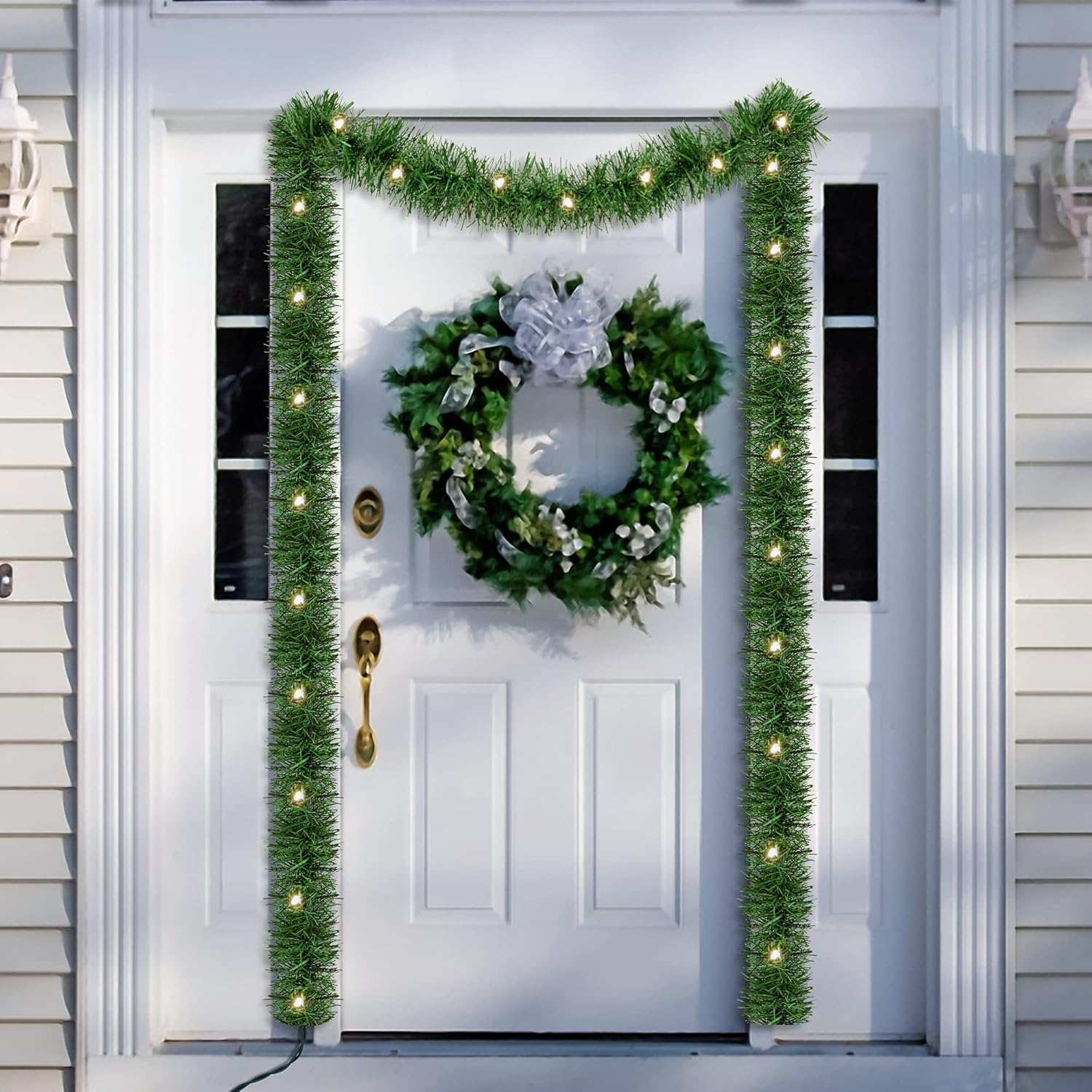 WATERGLIDE 49FT Lighted Christmas Green Garland - 100 Clear String Lights for Indoor/Outdoor Decor