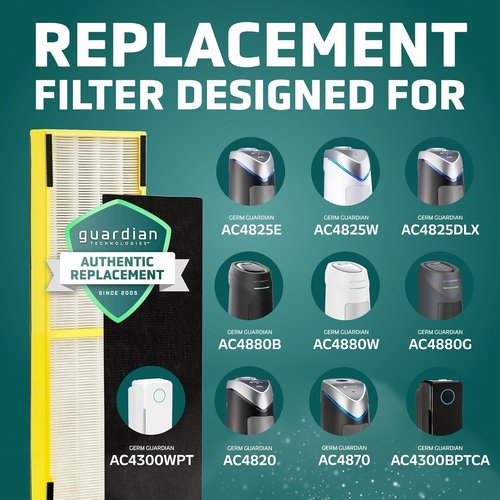 GermGuardian HEPA Air Purifier Filter B - Removes 99.97% of Pollutants | 2-Pack, Black/Yellow, Compatible with AC4825 & More