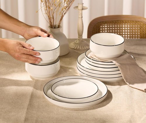 Cambridge Classics 12-Piece Ceramic Dinnerware Set - Round, Microwave & Dishwasher Safe for 4
