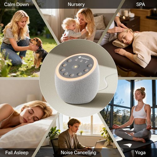 Hotmoon Sound Machine - Dual-Speaker White Noise Device with 40 Relaxing Sounds & Night Light | Pink, Brown, Green