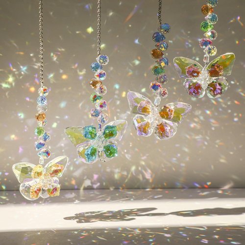 HDCRYSTALGIFTS Crystal Butterfly Suncatchers - 4pcs Indoor Window Decor for Rainbow Effects | Spring Home Garden Gift