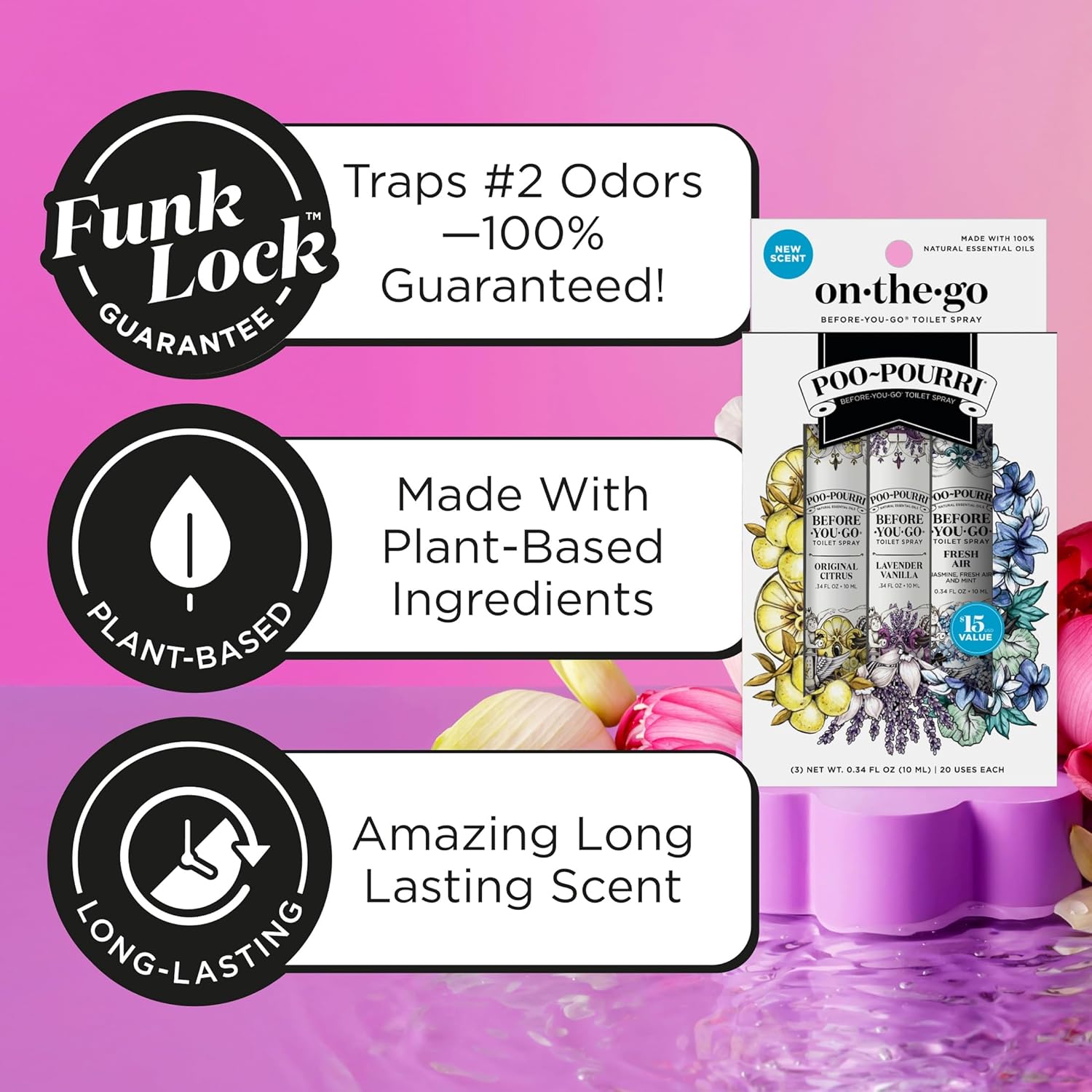 Poo-Pourri Toilet Spray - Travel Essentials Variety Pack | 3 Scents, TSA Approved, 0.34 Fl Oz Each