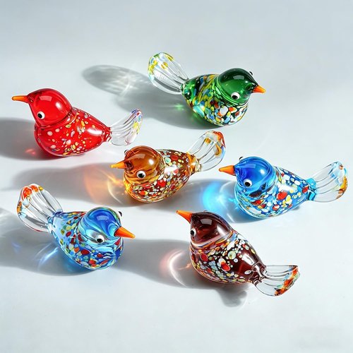HDCRYSTALGIFTS Miniature Glass Bird Figurines - 6pcs Hand Blown Decorative Statues | Unique Home Decor Gifts for Mom