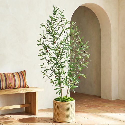 FSOHOI Olive Trees Artificial Indoor, 5FT Faux Olive Tree with Pot & Lifelike Fruits, Artificial Plants Tall Fake Tree Silk Floor Plant for Outdoor Home Office Room Stairs Foyer Entryway Decor