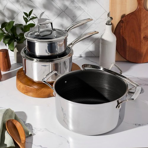 Henckels Paradigm Ceramic Cookware Set - 6-Piece Stainless Steel Dual Performance Pots