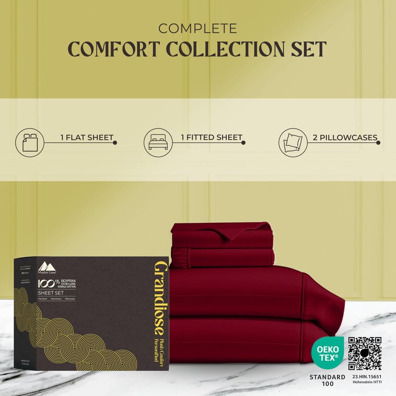 Mayfair Linen 100% Pure Egyptian Cotton Sheet Queen Size - Luxury 1000 Series Grandiose Collection Queen Size Sheets (6 PC, White), 16" Deep Pocket Sateen Weave Soft Cooling Hotel Bed Sheets Set