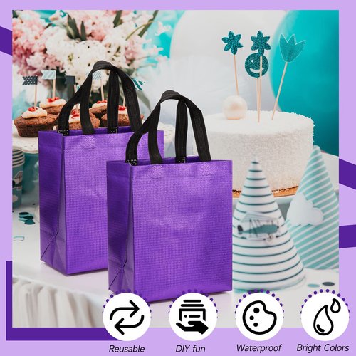 Eccliy 80 Pcs Reusable Gift Bags Set Glossy Grocery Gift Tote with Handle for Wedding, Mothers Day, Spring Event, Graduation(10 x 8 x 4.7 Inch,Purple with Black Handles)