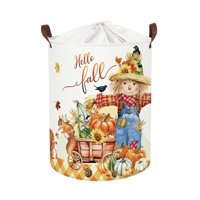 HUUMONSS Happy Thanksgiving Baby Storage Basket Pumpkin Maple Leaf Collapsible Clothes Kids Laundry Hamper Large Boys Girls Gift Toy Box Bin for Nursery Room,Scarecrow,40*50 cm