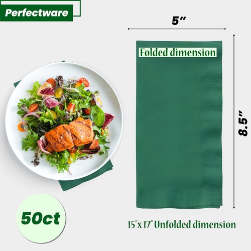 Perfectware- 2 Ply Dinner Napkin Green - 50 CT Green 2 Ply "15 x 17" Paper Dinner Napkins - Pack of 50 CT. Ideal For Party.