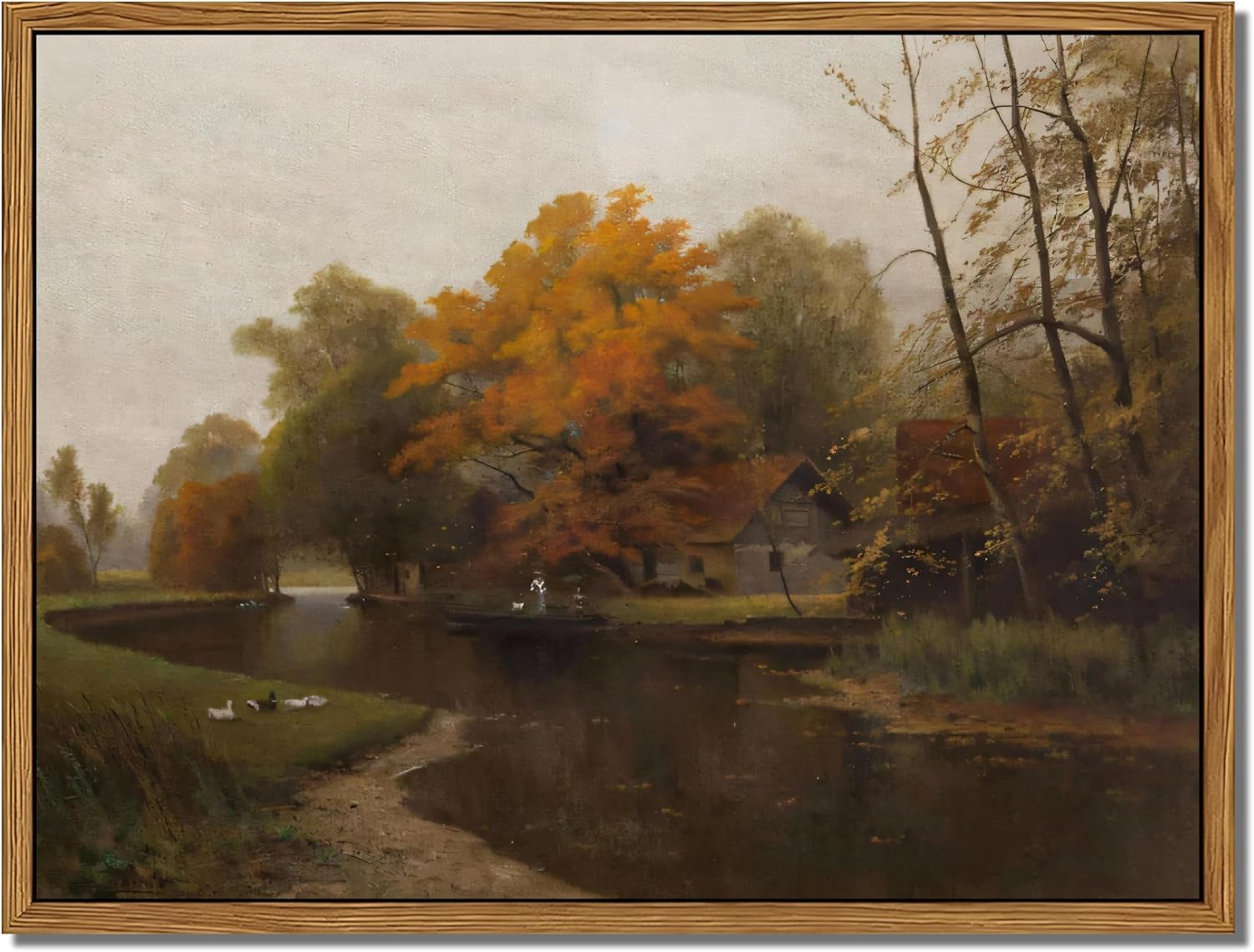 Vintage Autumn Floating Framed Canvas Wall Art - Scenic Nature Landscape Print 12x16 Inch