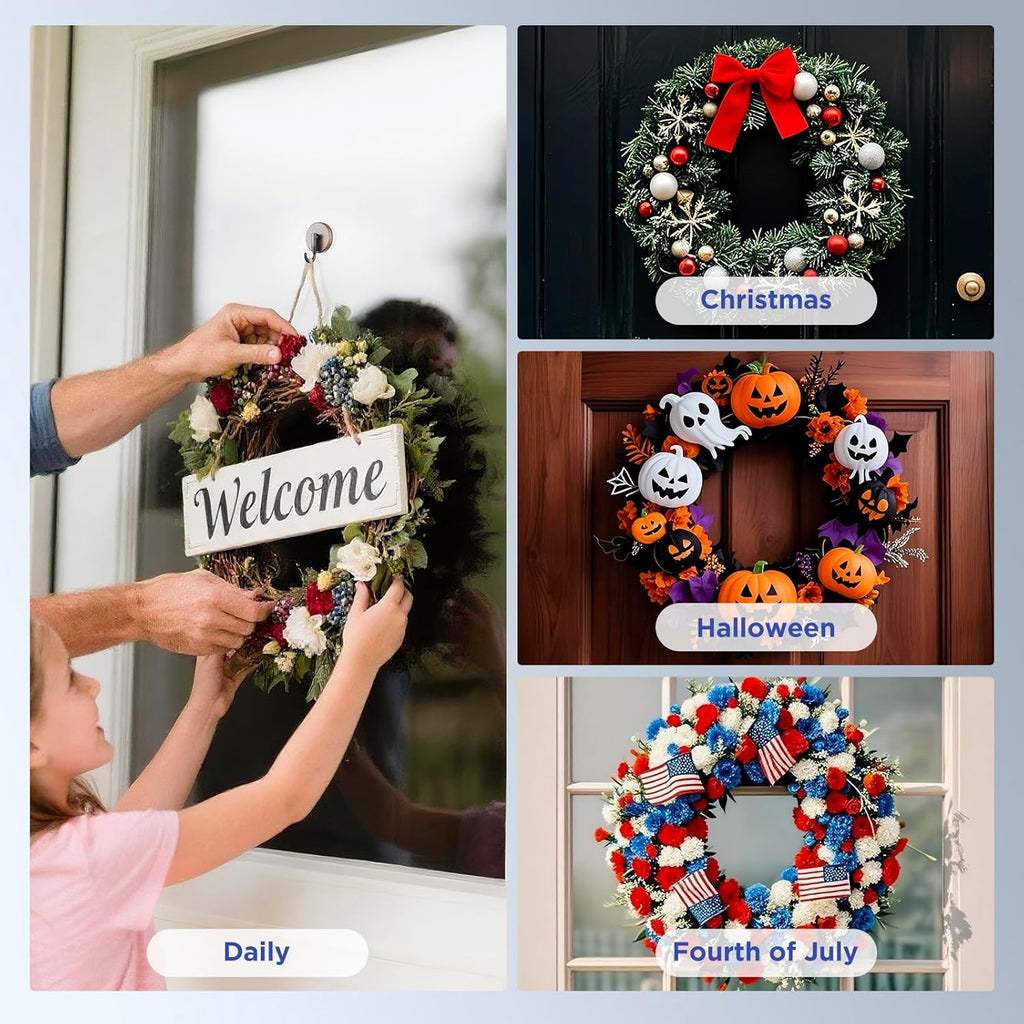 OUTXE Wreath Hanger - Upgraded Suction Cup Hook for Front Door & Glass Window | 4-Pack (Walnut)