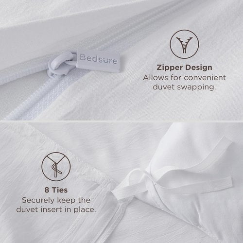 Bedsure White Oversized Queen Duvet Cover Set - Extra Soft Prewashed Cotton-Like 3-Piece Bedding, 98x98 Inches with Zipper Closure & 2 Pillow Shams