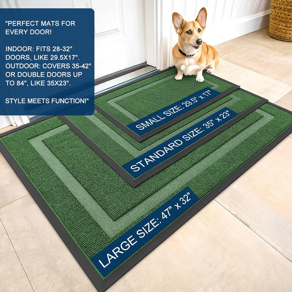 OLANLY Waterproof Front Door Mat - All-Season, Fade Resistant, Easy Clean | 59x20 Inches, Green