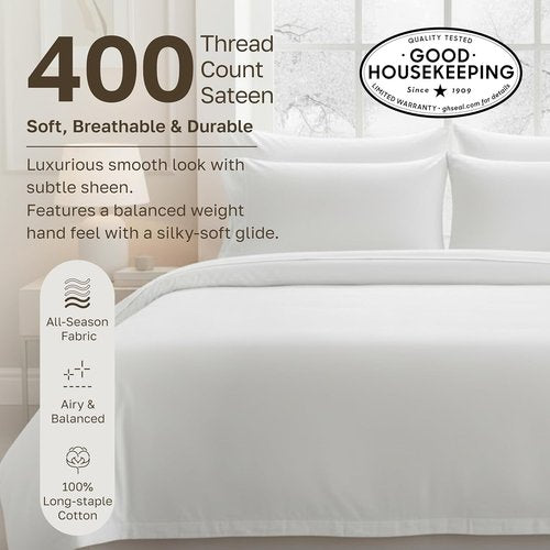 California Design Den Duvet Cover - Award-Winning 400 Thread Count Sateen | 100% Cotton, Queen/Full Size, White