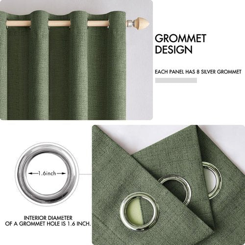 MIULEE Blackout Linen Textured Curtains - Thermal Insulated Olive Green Drapes | 42 x 84 Inch (2 Panels)