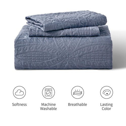 Love's cabin California King Size Quilt Set Blue Bedspreads - Soft Summer Lightweight Bedspread Comforter - Modern Style Coin Pattern Coverlet for All Season - 3 Pieces (1 Quilt, 2 Pillow Shams)