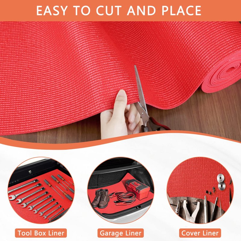 Foam Toolbox Liner Drawer Mat 1/8 Inch Thick X 16 Inch Wide X 6 Ft Long Red, No Slip for Protecting Cabinet, Garage, Cart, Tool Box (Red)
