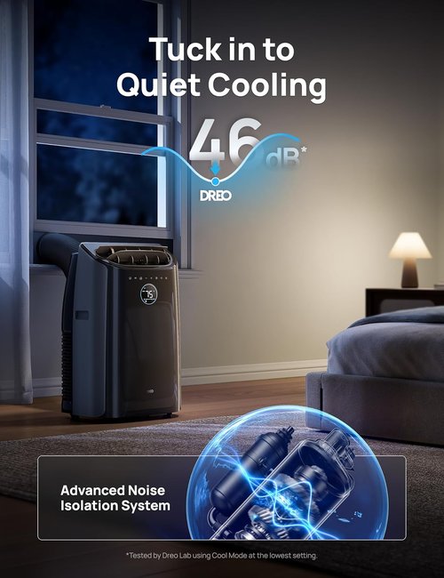 DREO 12,000 BTU Portable Air Conditioner - Quiet 46dB Cooling with Smart Features & 24h Timer | Indoor AC Unit