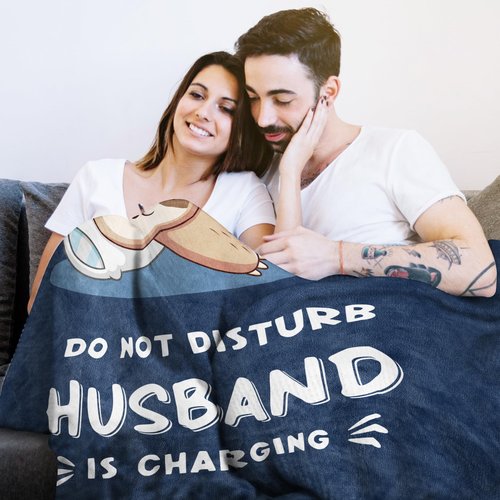 Leebbsin Funny Gifts for Husband, Husband Birthday Gift, Husbands is Charging Sloth Blanket, Anniversary Wedding Gifts for Husbands from Wife, Gift for Him Christmas 60" x 50"
