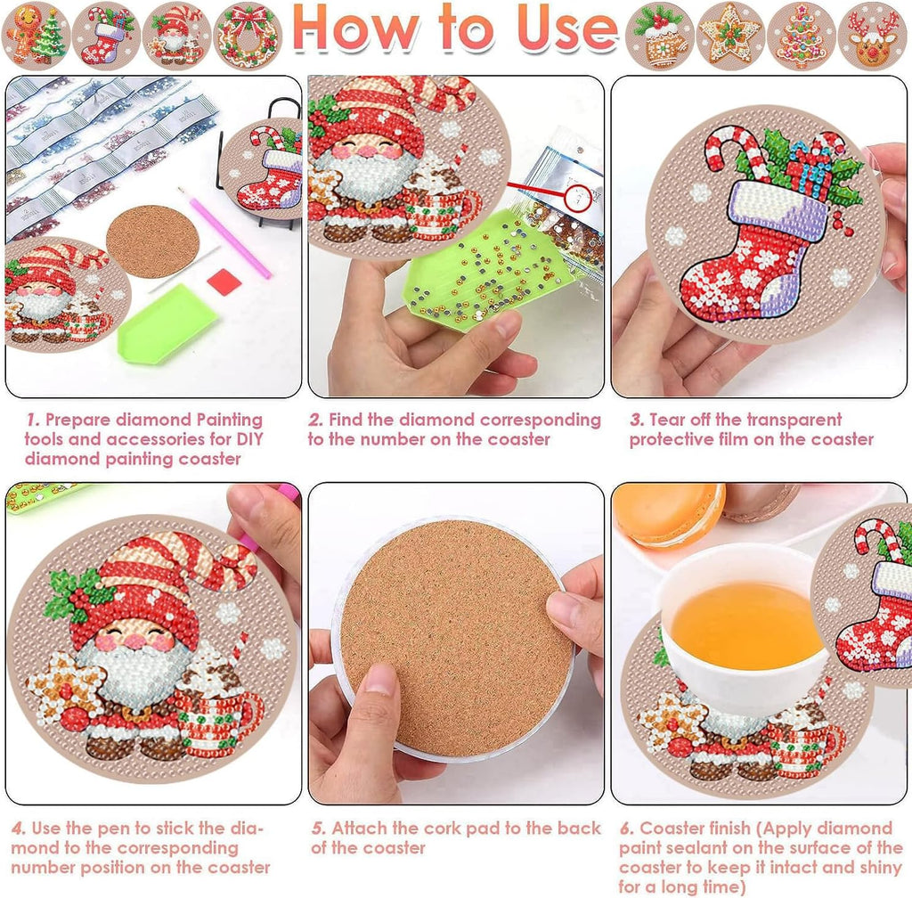 Skiennix Christmas Diamond Painting Coasters Kit - 8 Gingerbread Snowman Art Coasters with Holder | DIY 4x4 Inch
