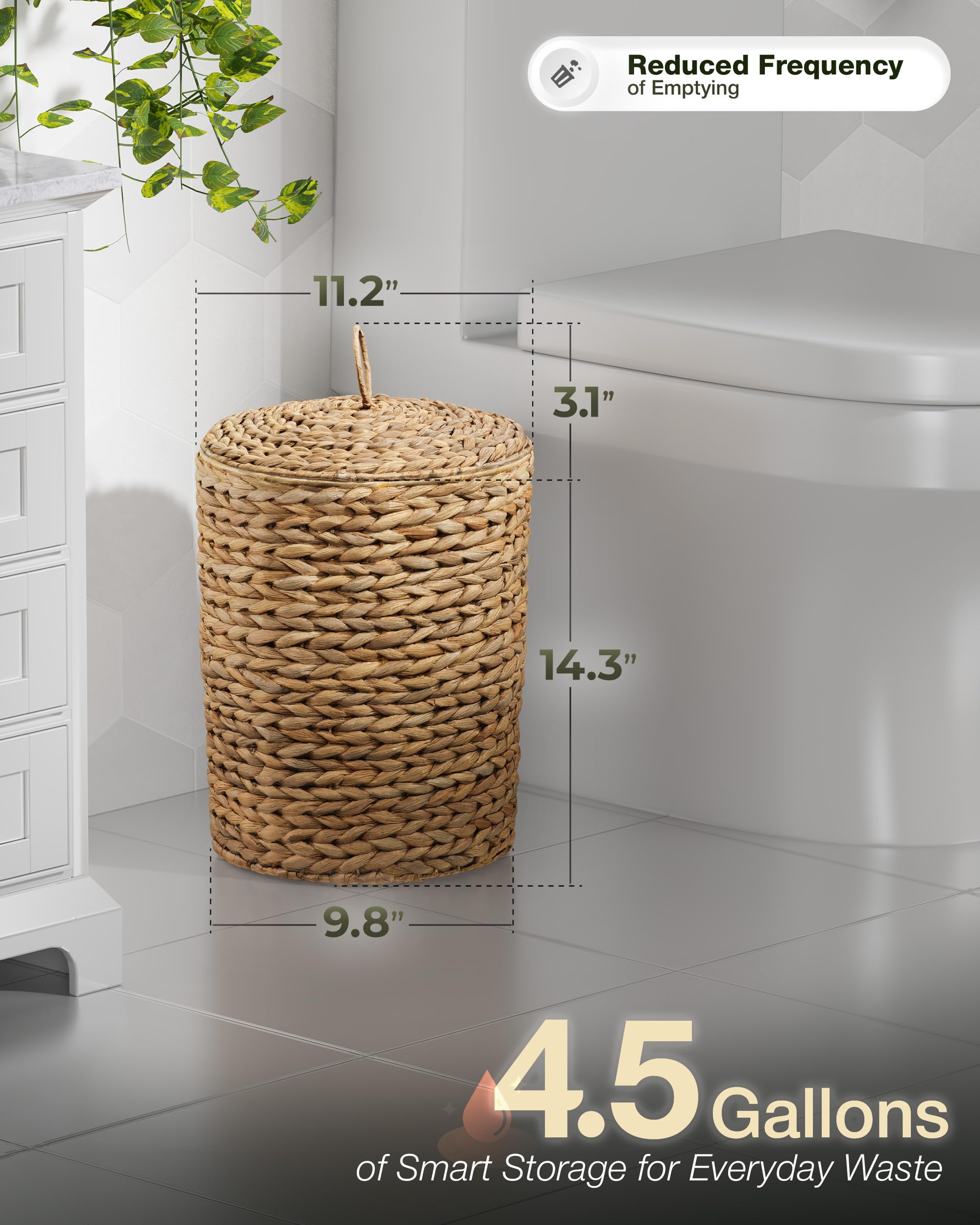 BLUEWEST 4.5 Gallons Wicker Trash Can with Lid, Handwoven Rattan Trash Can, Woven Decorative Wastebasket, Wicker Waste Basket with Removable Plastic Inner Bin for Bathroom, Bedroom, Office, or Kitchen