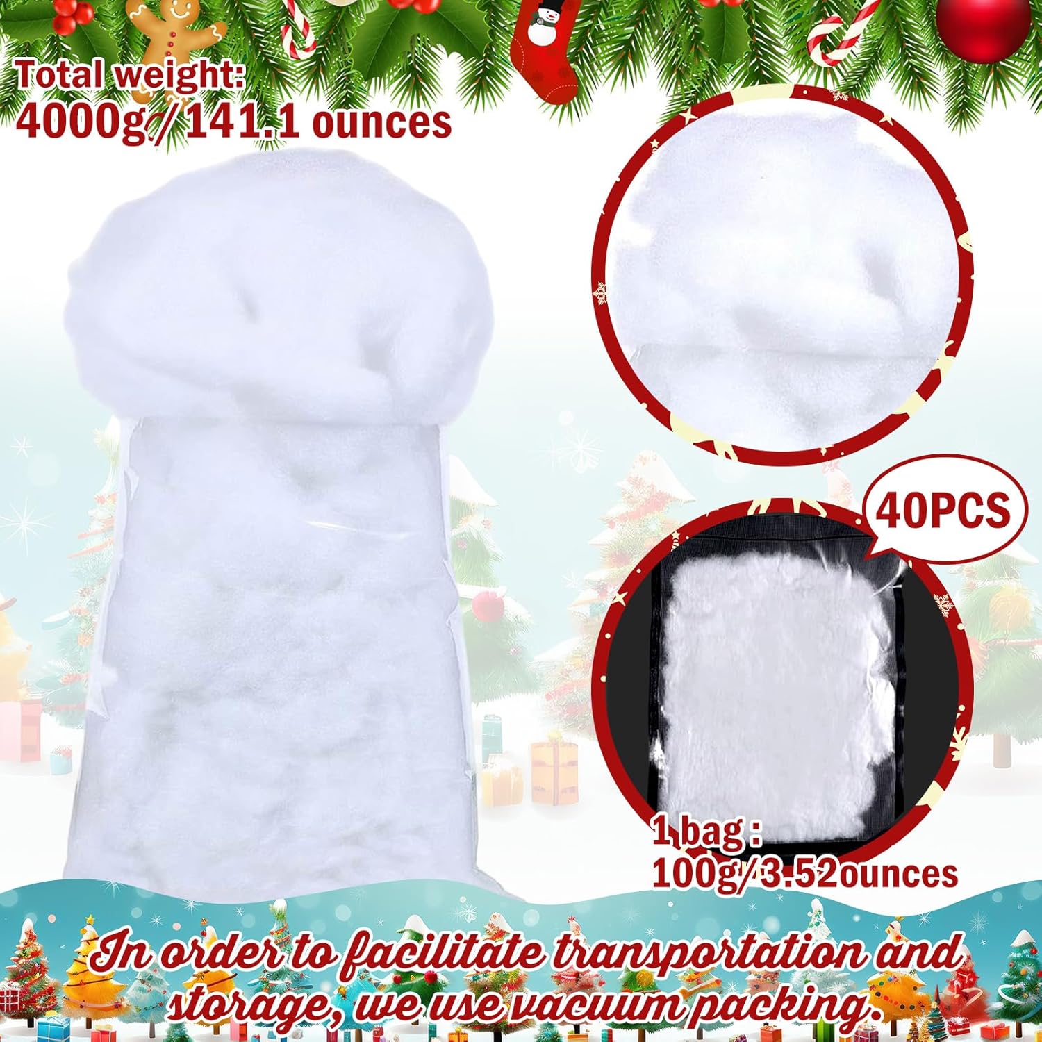 Shappy Christmas Fake Snow | 141.10 Ounce Fluffy White Cloud Fiber for Indoor Decor