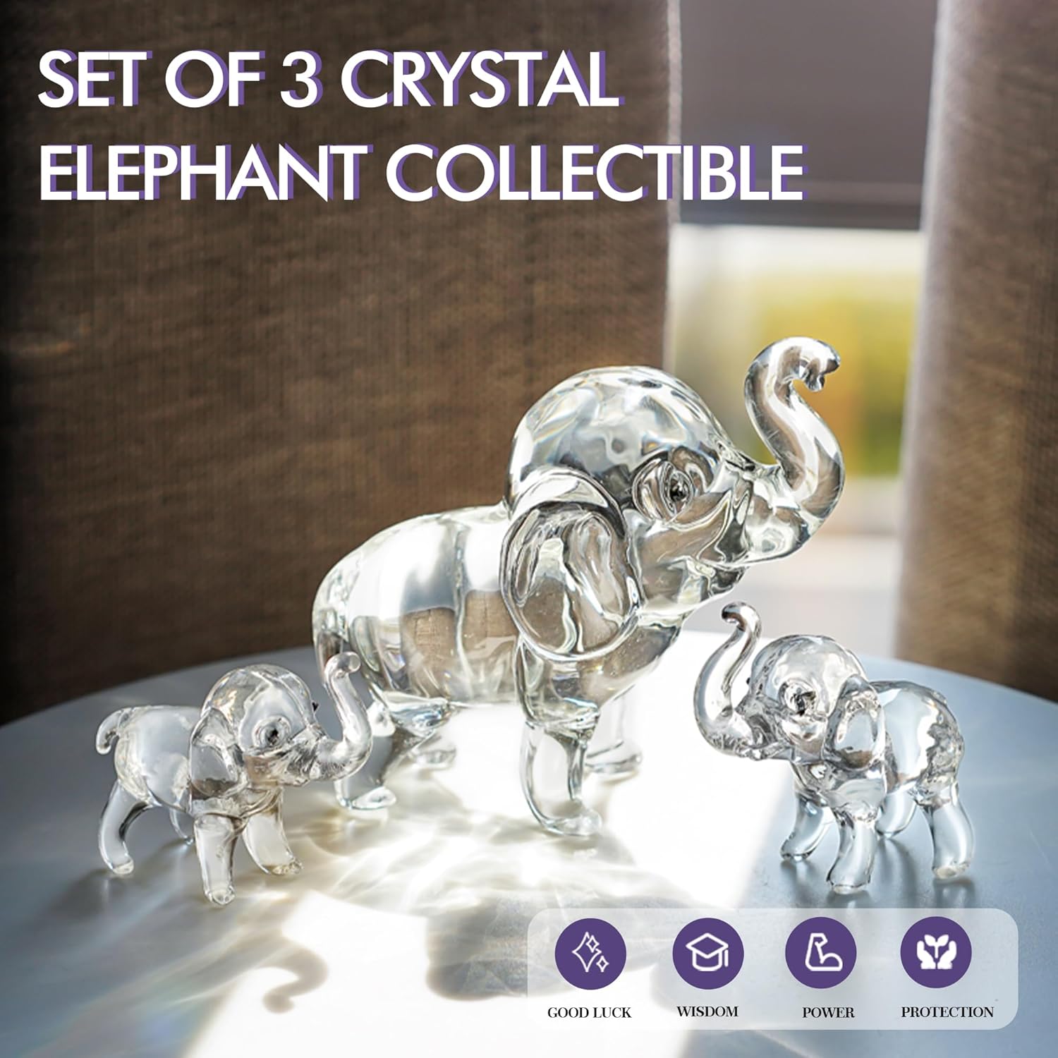 Regine Switzerland Set of 3 Crystal Elephant Figurines | Elegant Glass Collectibles for Home Decor