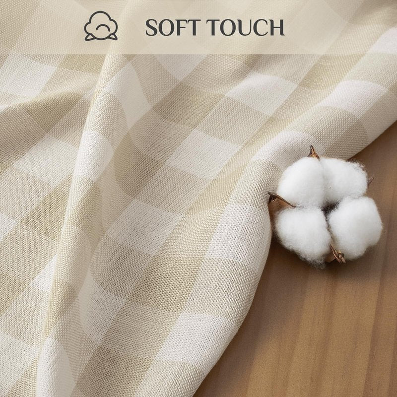 Softalker Checkered Tablecloth Rectangle, Outdoor Linen Cotton Gingham Table Cloth with Tassel, Heavy Duty Wrinkle Free Buffalo Plaid Table Cover for Kitchen Dining Summer Party - 55 x 70 Inch, Beige