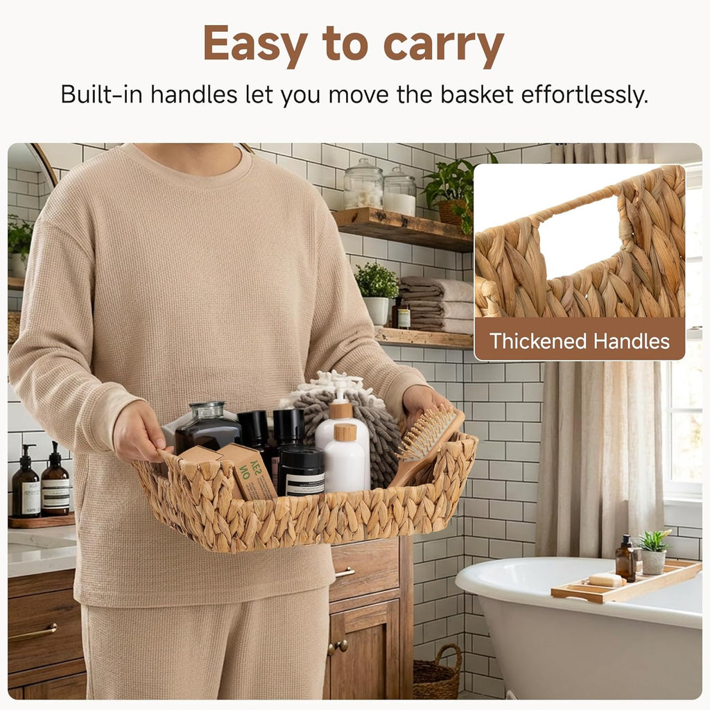StorageWorks Water Hyacinth Baskets - Stackable Wicker Organizers with Built-in Handles | 2-Pack
