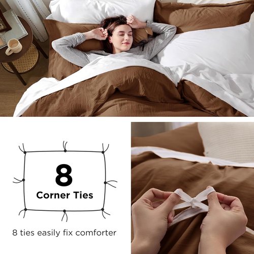 Bedsure Brown Duvet Cover Set - Extra Soft Cotton-Like Polyester, Full Size 3 Pieces, 80x90 Inches with Zipper Closure & 2 Pillow Shams