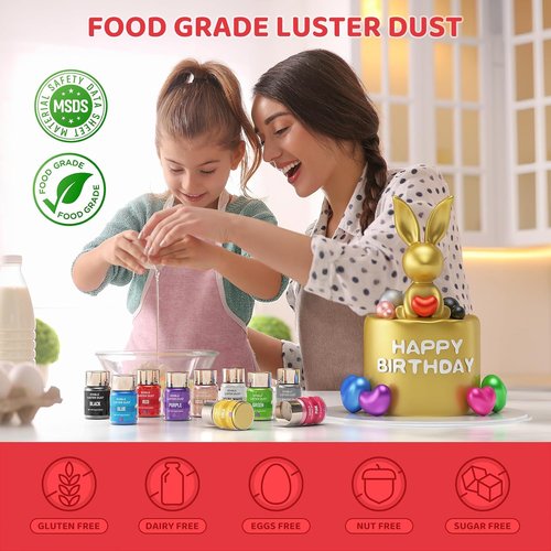 Cherrysea Luster Dust Edible Shimmer Powder - 15g Food Grade Cake Dust for Cocktails & Decorations