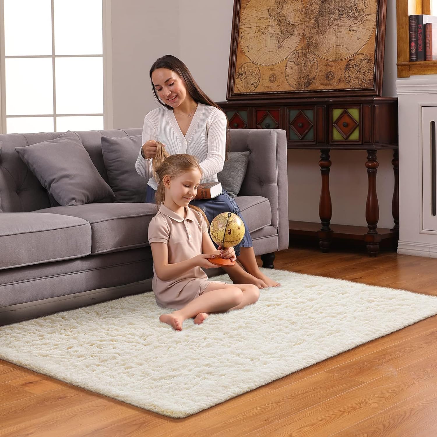 Ophanie 3x5 Area Rug - Non-Slip Ivory Carpet for Bedroom & Dorm | Fluffy Home Decor Essentials